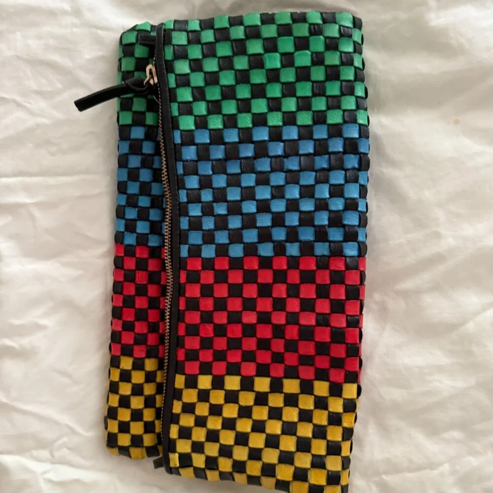 1- clare v foldover clutch or tote convertible checkerboard leather woven r… - Picture 2 of 7